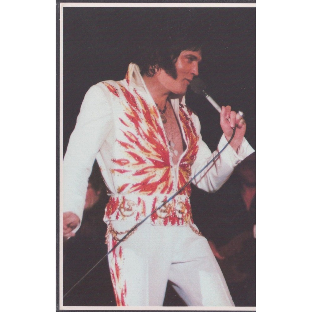 Elvis Presley 1977 Royal Mini Print Bob Heis White Flame Jumpsuit B11158 Card
